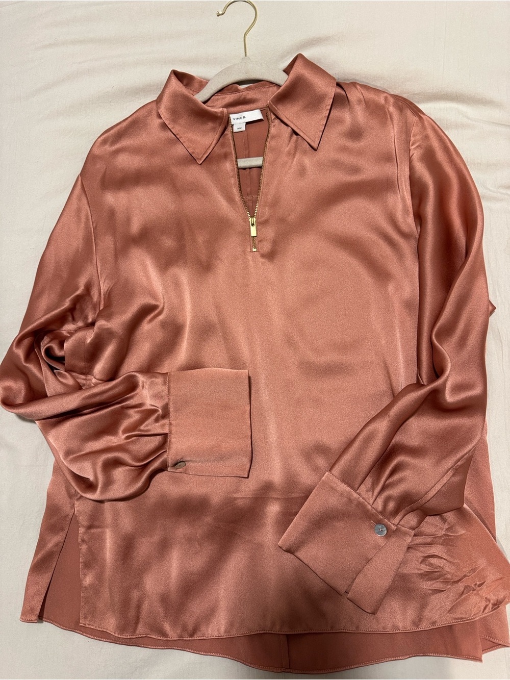 Vince Satin Rust-Tone Zip Front Shirt